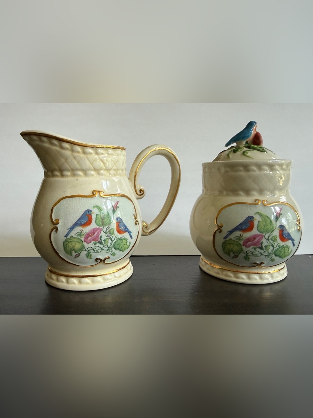 burton + BURTON "Robins and Morning Glories" Creamer and Sugar Set